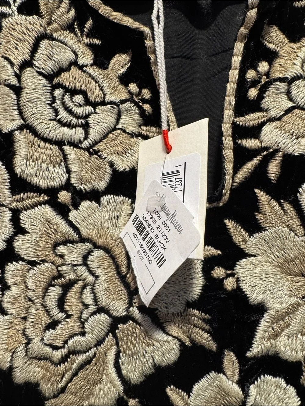 NWT!! Johnny Was Size L Embroidered Velvet Tunic Top - Black with Gold Floral - Picture 5 of 9